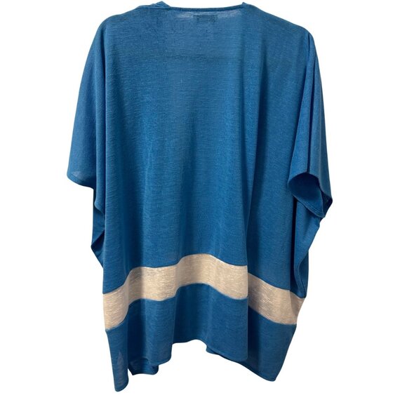 Tashon Open Front Blue & White Kimono Cardigan One Sz Open front cardigan - Picture 9 of 12